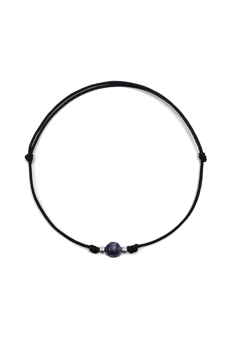 Bratara handmade, din argint 925,  ajustabila, cu piatra semipretioasa si snur de matase, 1 x bratara lapis lazuli
