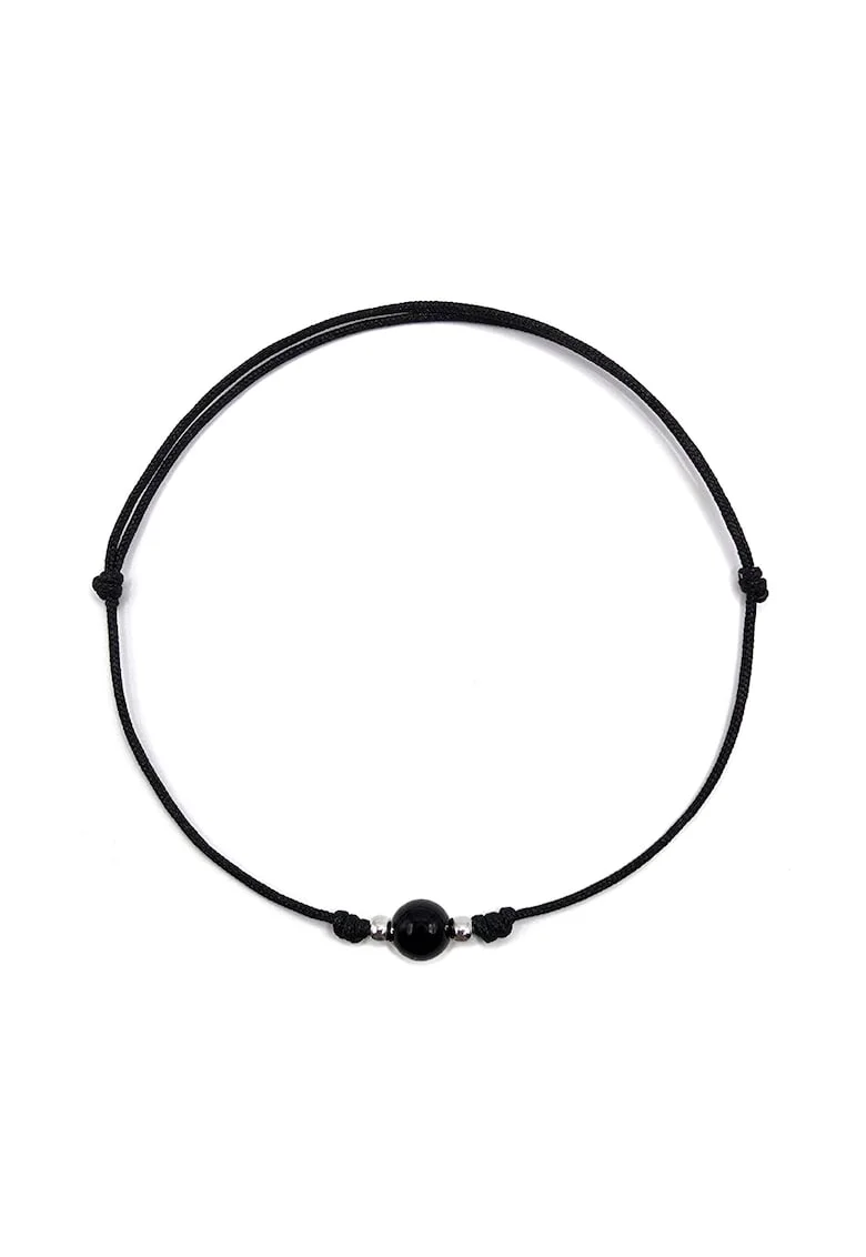 Bratara handmade, din argint 925,  ajustabila, cu piatra semipretioasa si snur de matase, 1 x bratara onix