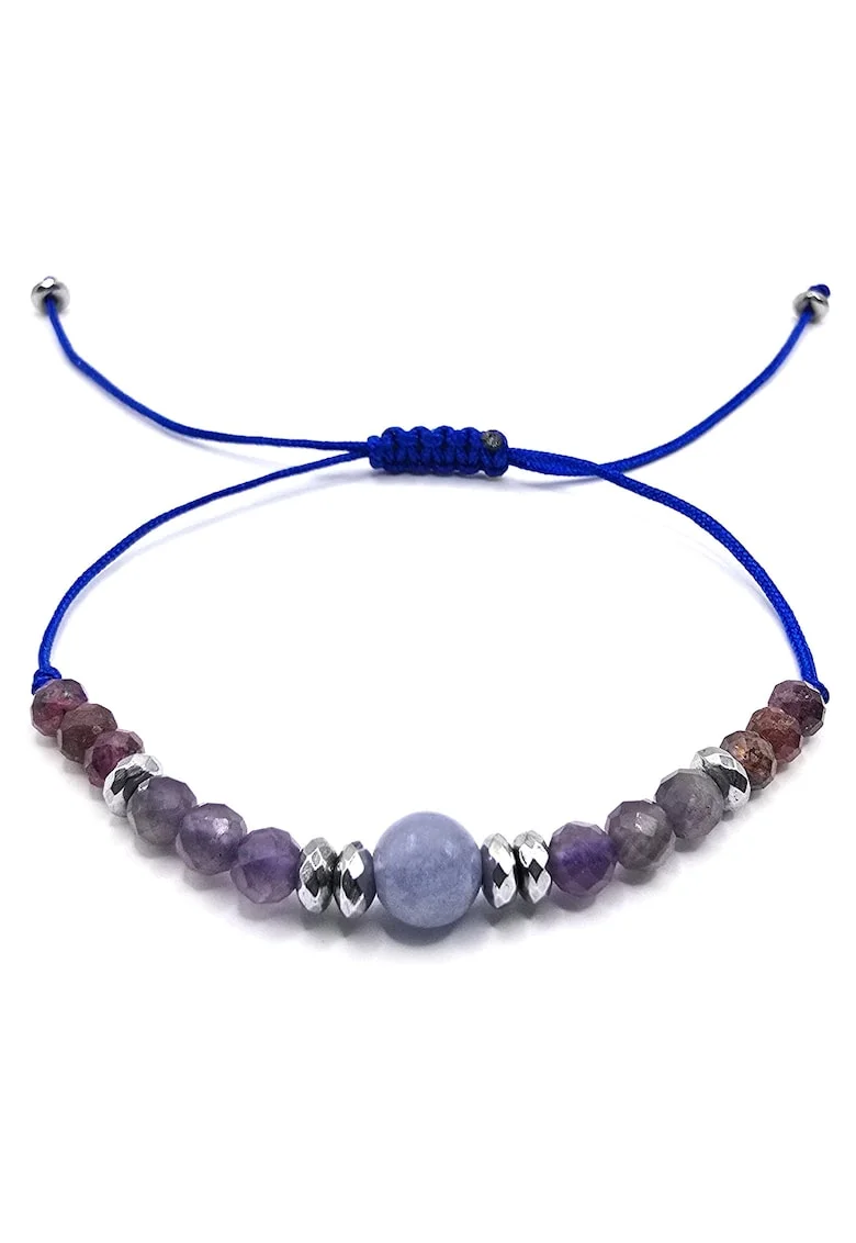 Bratara handmade, ajustabila, zodia Pesti,  pietre semipretioase Rubin, Hematit, Ametist si Acvamarin, Albastru royal