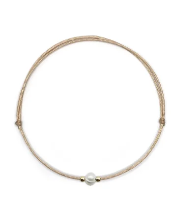 Bratara handmade  din aur 14k cu perla de cultura, Auriu/Bej