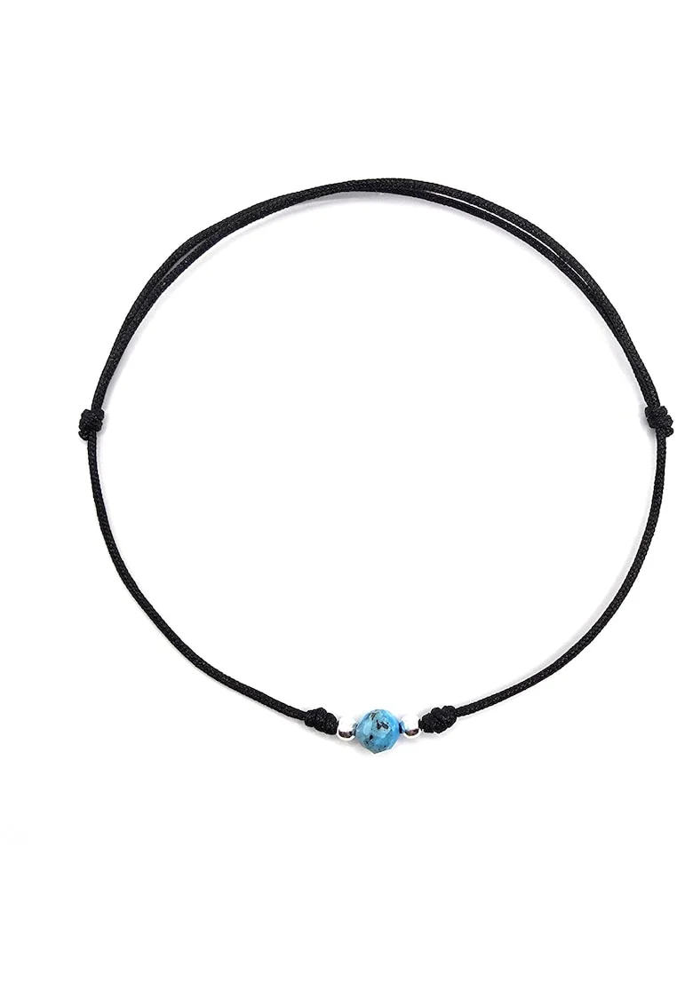 Bratara handmade, din argint 925,  ajustabila, cu piatra semipretioasa si snur de matase, 1 x bratara turcoaz