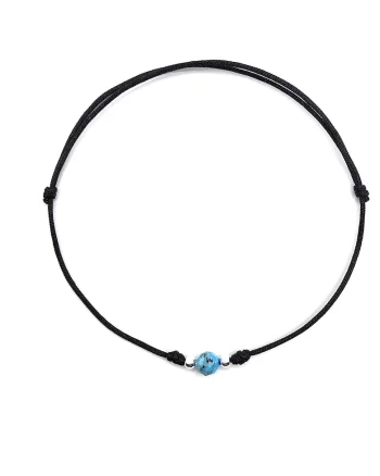 Bratara handmade, din argint 925,  ajustabila, cu piatra semipretioasa si snur de matase, 1 x bratara turcoaz