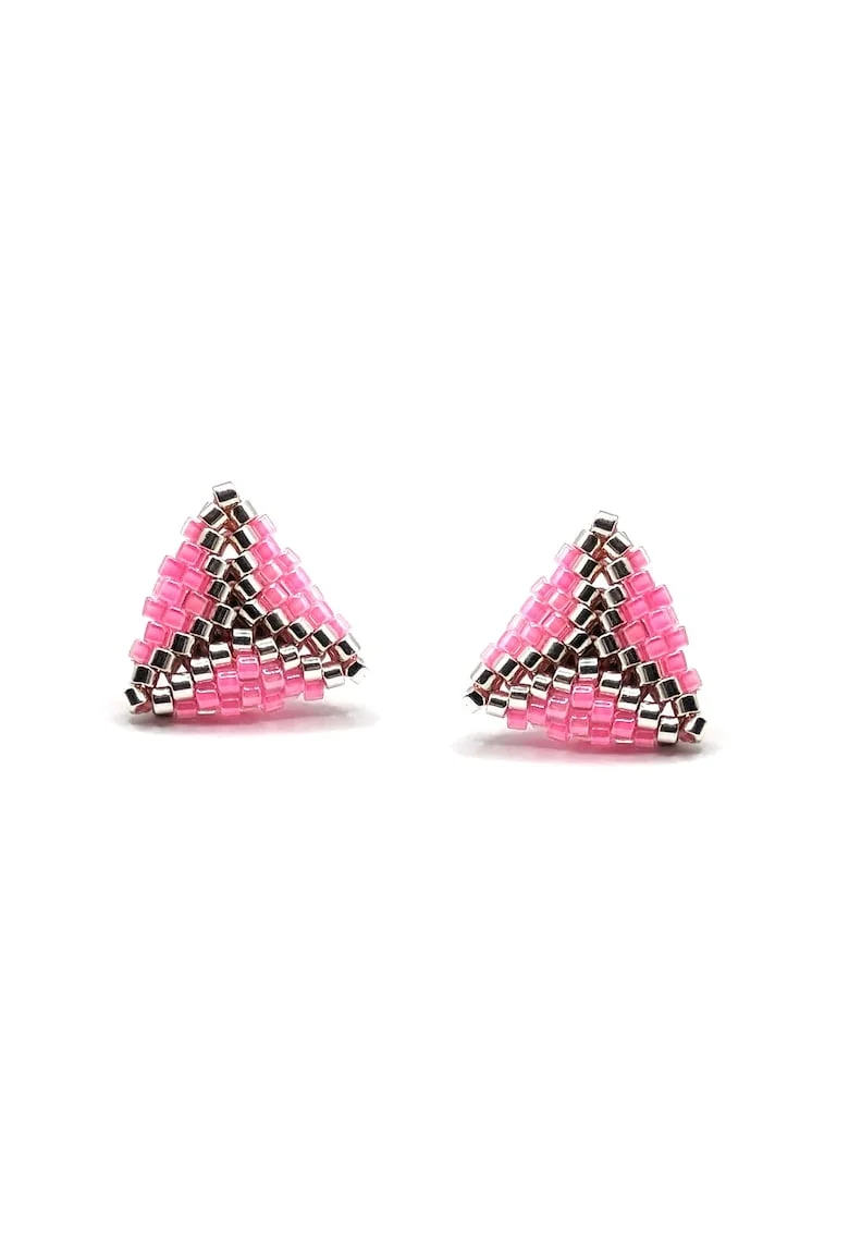 Cercei handmade, din argint 925,  element decorativ 3D din margele Miyuki Delica 11/0, Roz