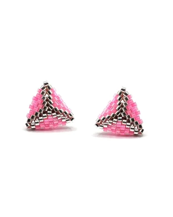 Cercei handmade, din argint 925,  element decorativ 3D din margele Miyuki Delica 11/0, Roz
