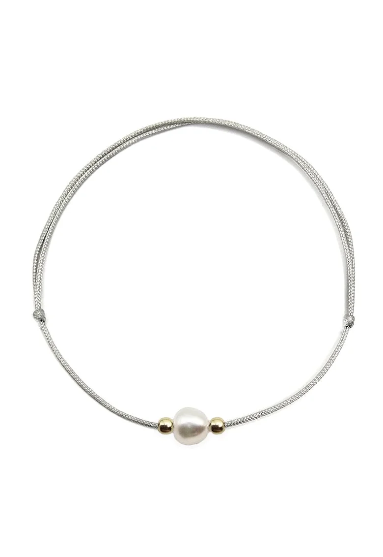 Bratara handmade  din aur 14k cu perla de cultura, Auriu/Gri