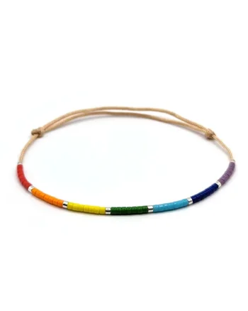 Bratara handmade, ajustabila,  margele Miyuki Delica ceramica, colorate si placate cu argint, Bej