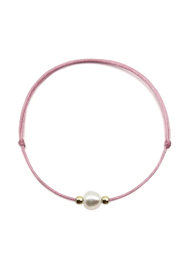 Bratara handmade  din aur 14k cu perla de cultura, Auriu/Roz