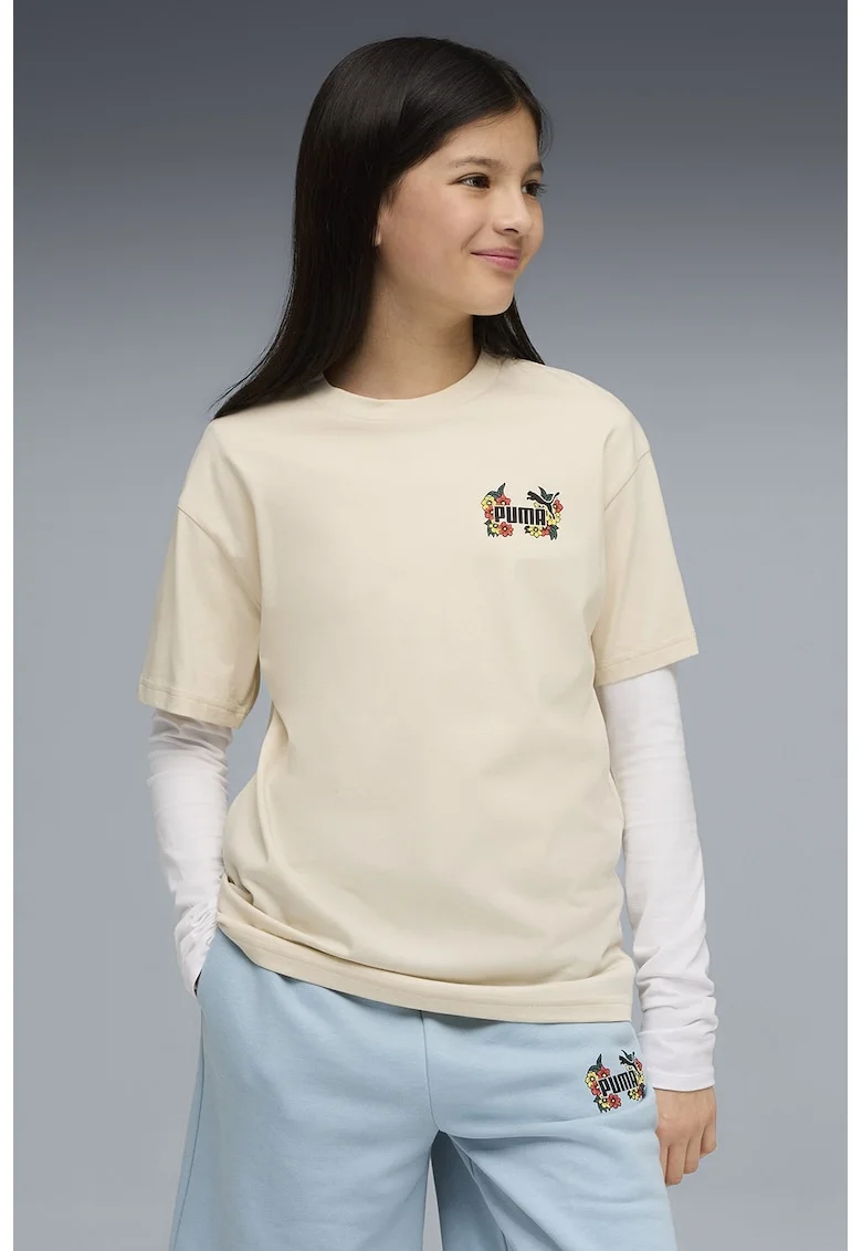 Tricou din bumbac cu imprimeu grafic pe partea din spate, Rosu/Verde/Alb murdar