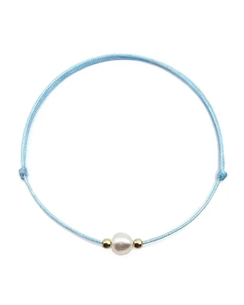 Bratara handmade  din aur 14k cu perla de cultura, Auriu/Albastru azur