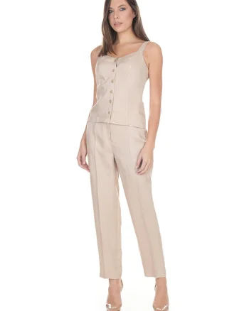 Pantaloni conici cu talie inalta si pense
