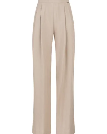 Pantaloni din amestec de in cu croiala lejera