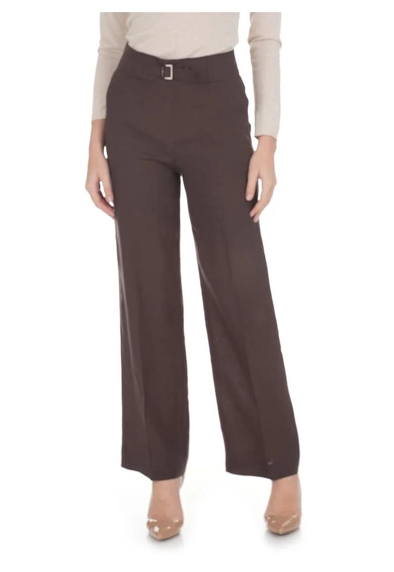 Pantaloni drepti din in cu buzunare laterale