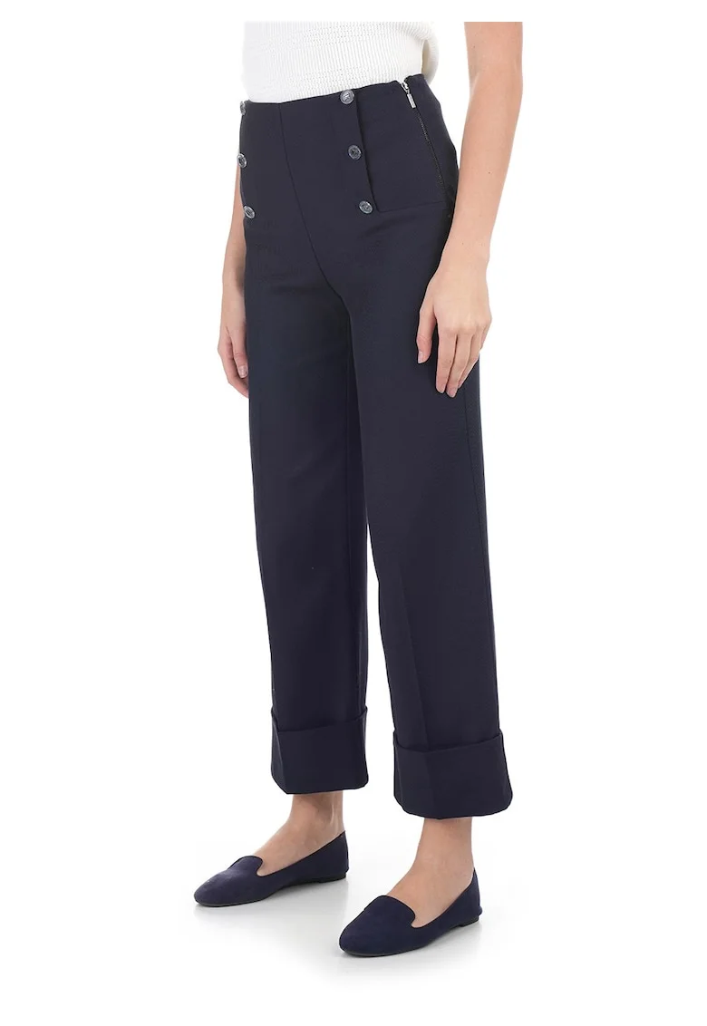 Pantaloni drepti crop cu talie inalta,