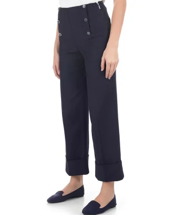 Pantaloni drepti crop cu talie inalta,