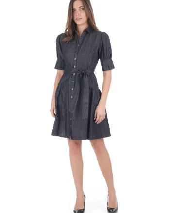 Rochie stil camasa cu maneci bufante si talie definita