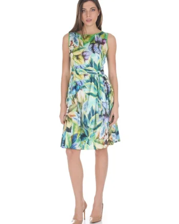 Rochie evazata din bumbac cu imprimeu tropical