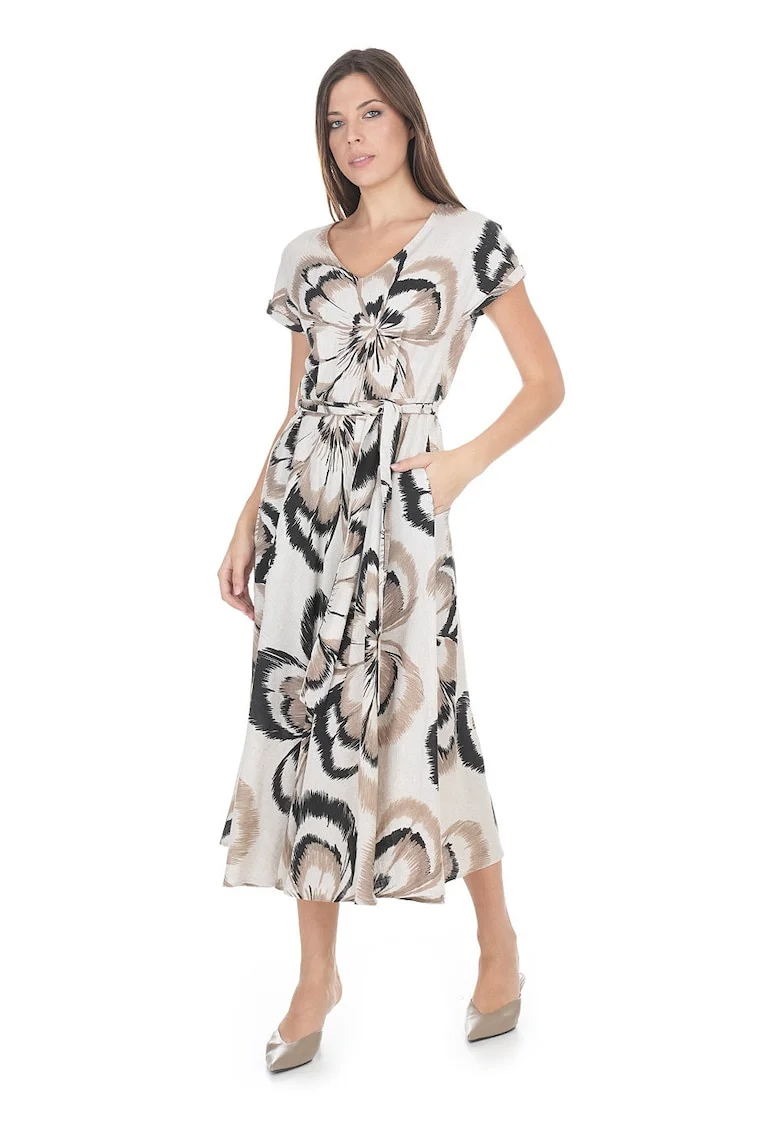 Rochie lunga de vara cu imprimeu floral cu decolteu in V