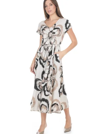 Rochie lunga de vara cu imprimeu floral cu decolteu in V