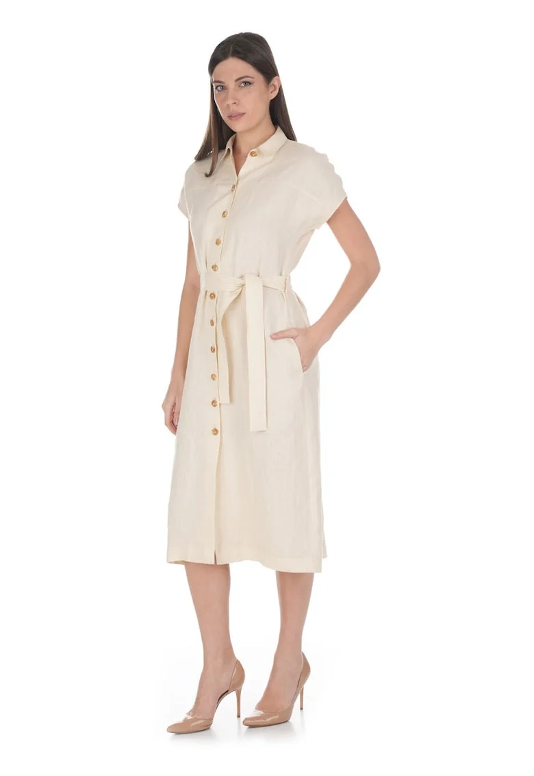 Rochie-camasa din in cu cordon in talie