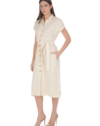Rochie-camasa din in cu cordon in talie