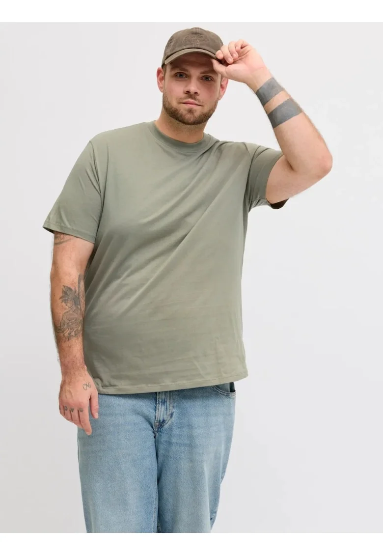 Plus Tricou simplu barbati big sizes, cu decolteu la baza gatului, Bradley, Verde masliniu