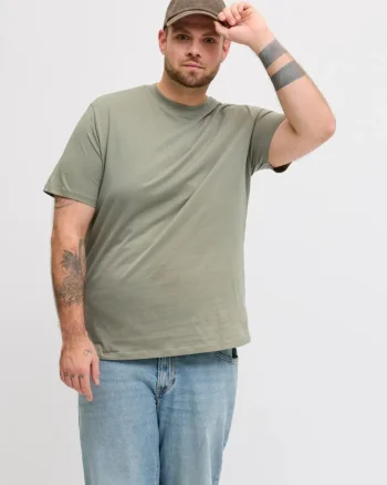 Plus Tricou simplu barbati big sizes, cu decolteu la baza gatului, Bradley, Verde masliniu