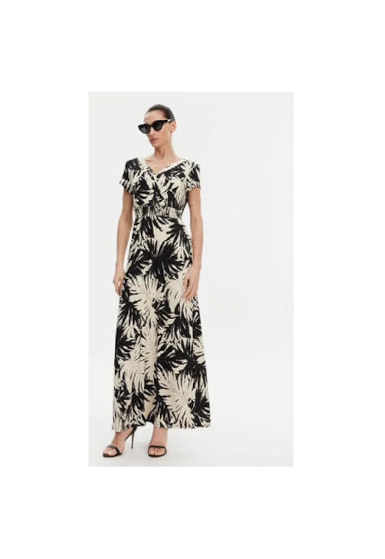 Rochie de vara dama  251-RAROS, Poliester/Elastan, Bej/Negru, Negru/Bej