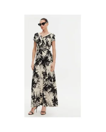 Rochie de vara dama  251-RAROS, Poliester/Elastan, Bej/Negru, Negru/Bej