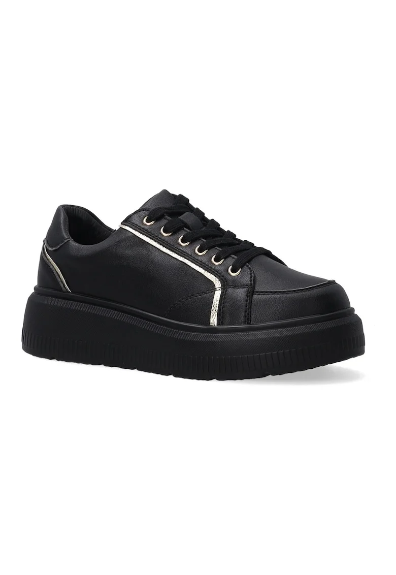 Pantofi sport din piele cu talpa wedge si accent metalizat
