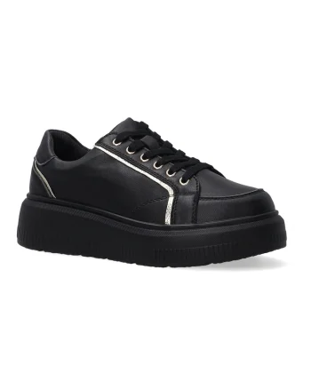 Pantofi sport din piele cu talpa wedge si accent metalizat