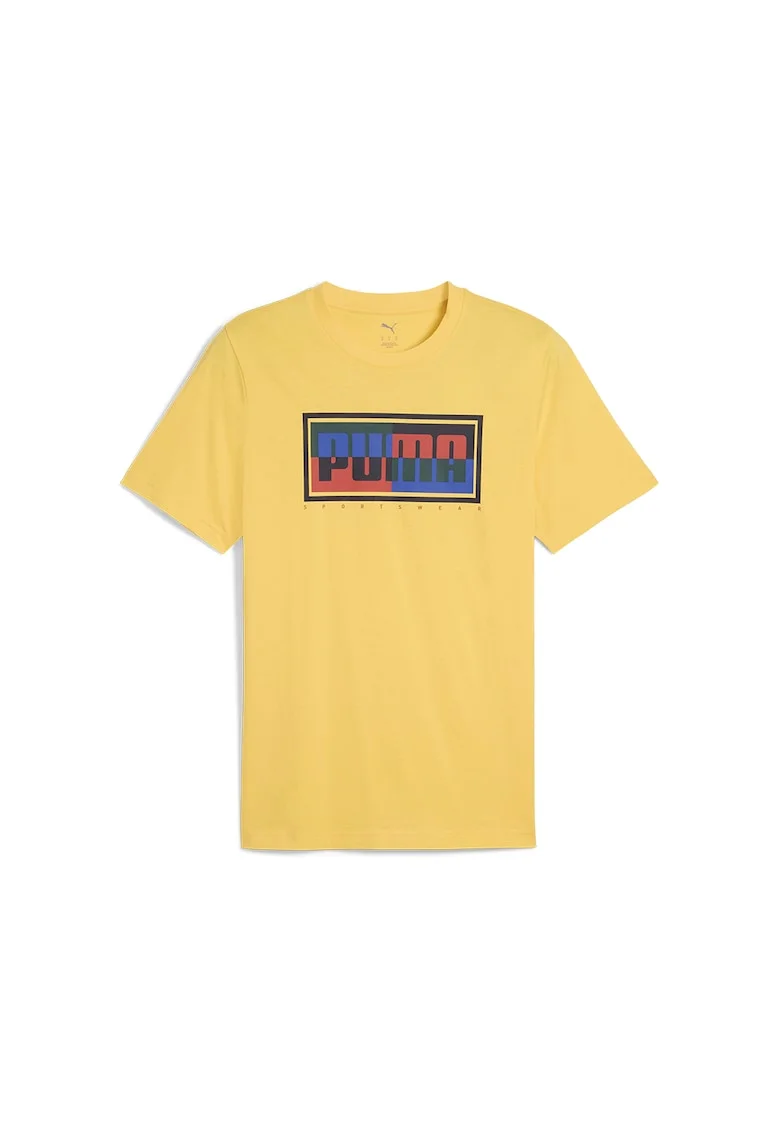 Tricou din amestec de bumbac cu decolteu la baza gatului, Negru/Galben sofran/Albastru