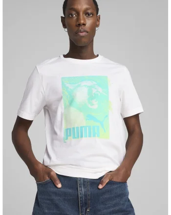 Tricou cu imprimeu logo, Alb/Turcoaz/Verde lime