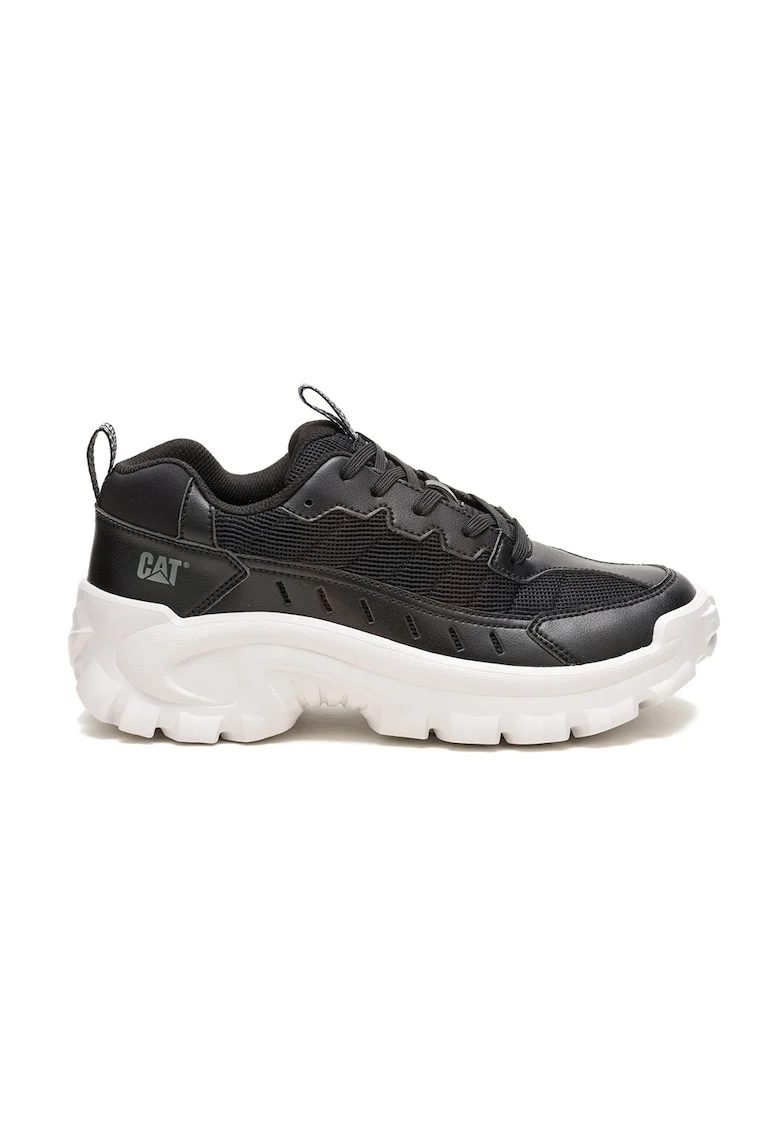 Pantofi sport de piele ecologica cu imprimeu logo, Negru stins