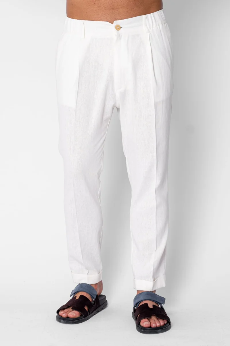 Pantaloni lungi cu nasture si tiv intors White