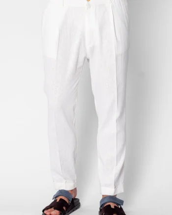 Pantaloni lungi cu nasture si tiv intors White