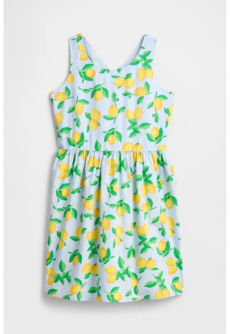 Rochie evazata cu imprimeu cu fructe, Galben deschis/Albastru glaciar