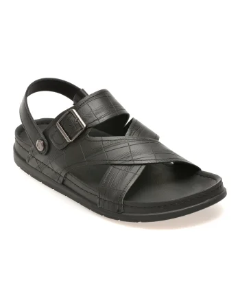 Sandale OTTER negre, 25098, din piele naturala