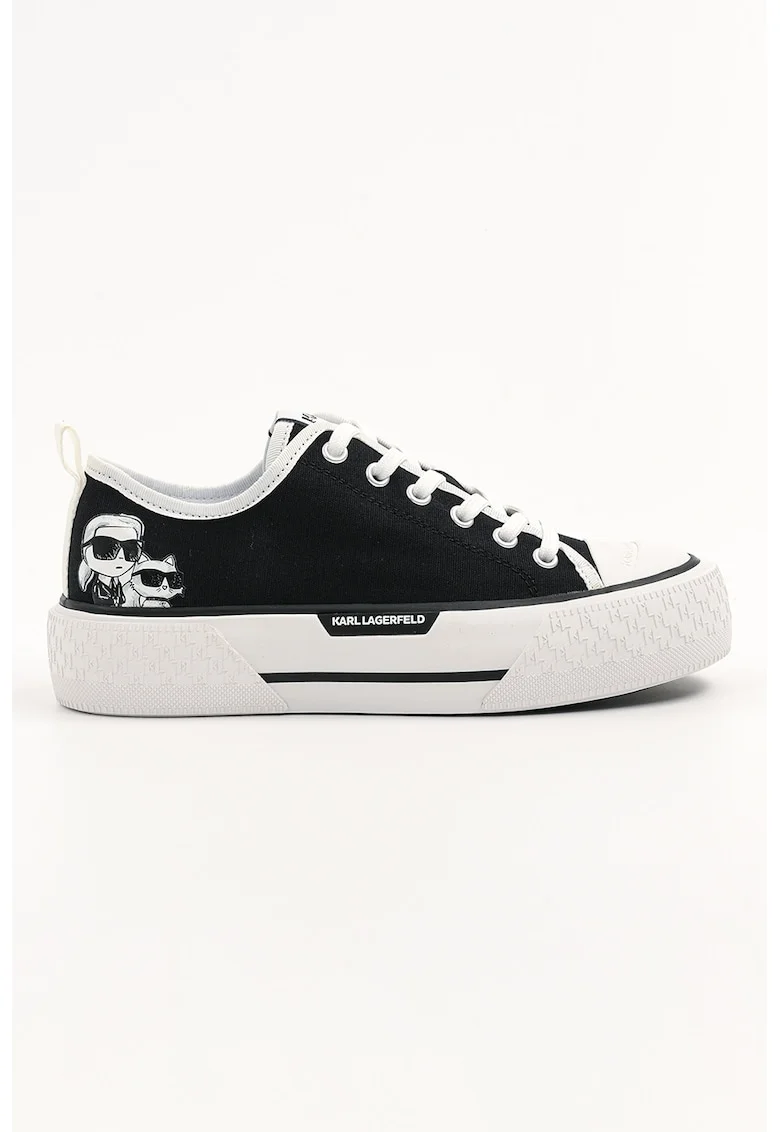 Tenisi flatform cu detalii monograma, Alb/Negru