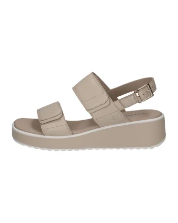 Sandale wedge de piele cu velcro, Maro taupe