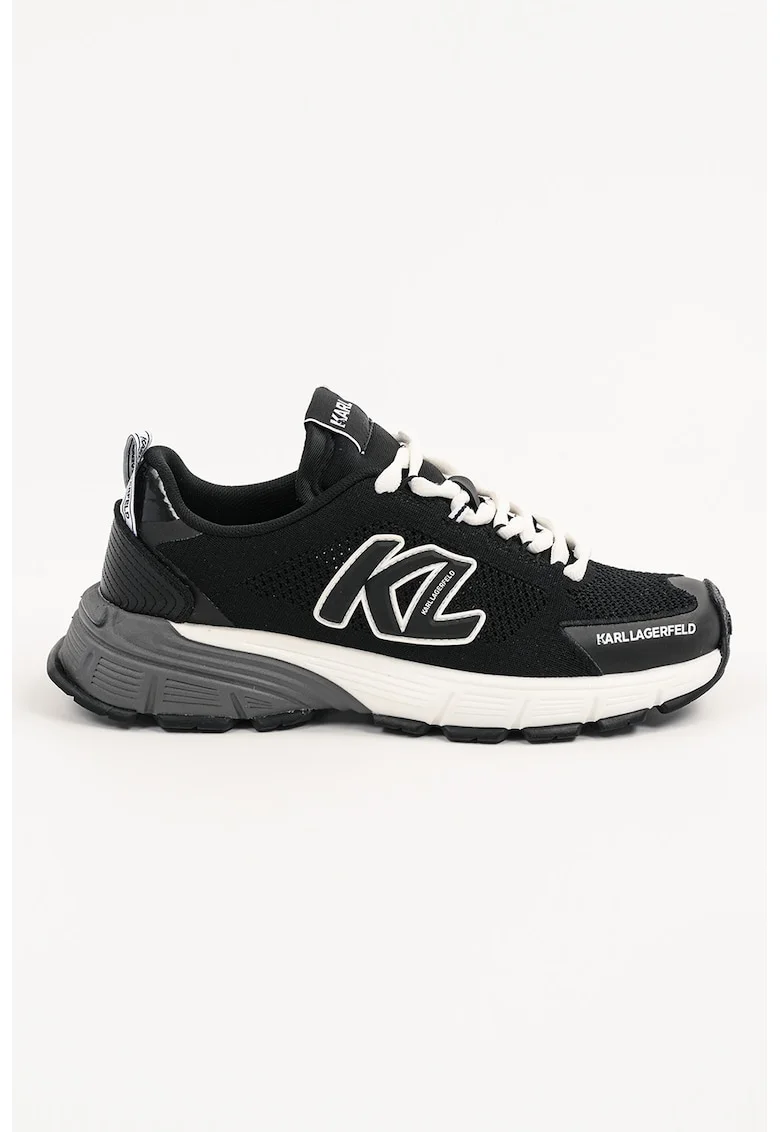 Pantofi sport din plasa cu logo si insertii din piele, Negru