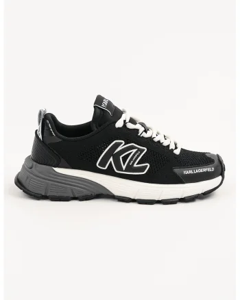 Pantofi sport din plasa cu logo si insertii din piele, Negru