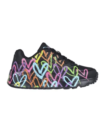 Pantofi sport cu imprimeu cu inimi Uno Lite, Negru/Galben/Roz