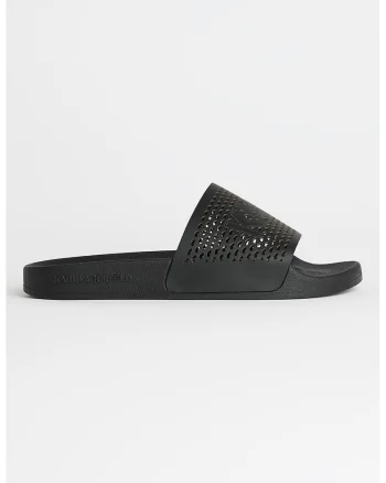 Papuci de casa din piele cu model perforat, Negru