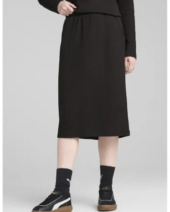 Fusta midi cu talie elastica, Negru