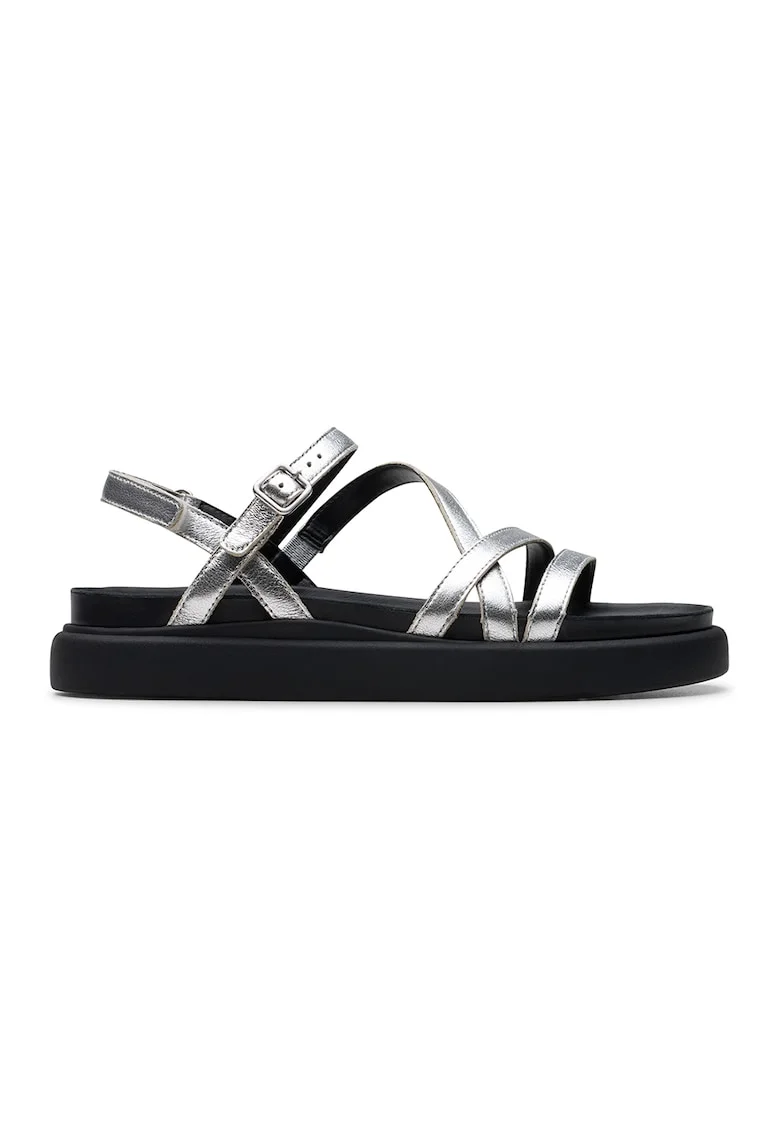 Sandale de piele cu barete multiple, Argintiu