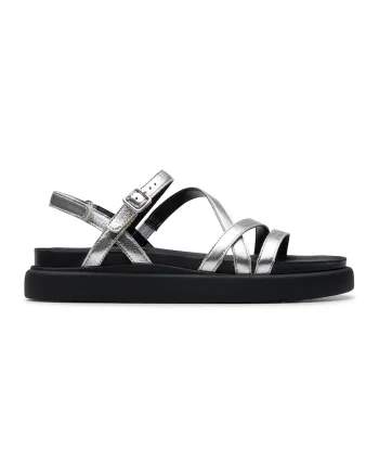 Sandale de piele cu barete multiple, Argintiu