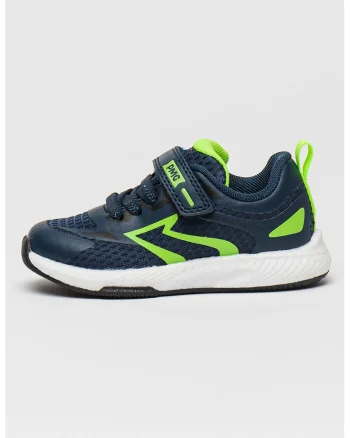 Pantofi sport cu inchidere velcro, talpa plata si insertii din piele ecologica, Verde deschis/Bleumarin
