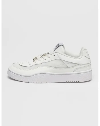 Pantofi sport low-cut cu varf oval si garnituri din piele, Alb optic/Alb murdar