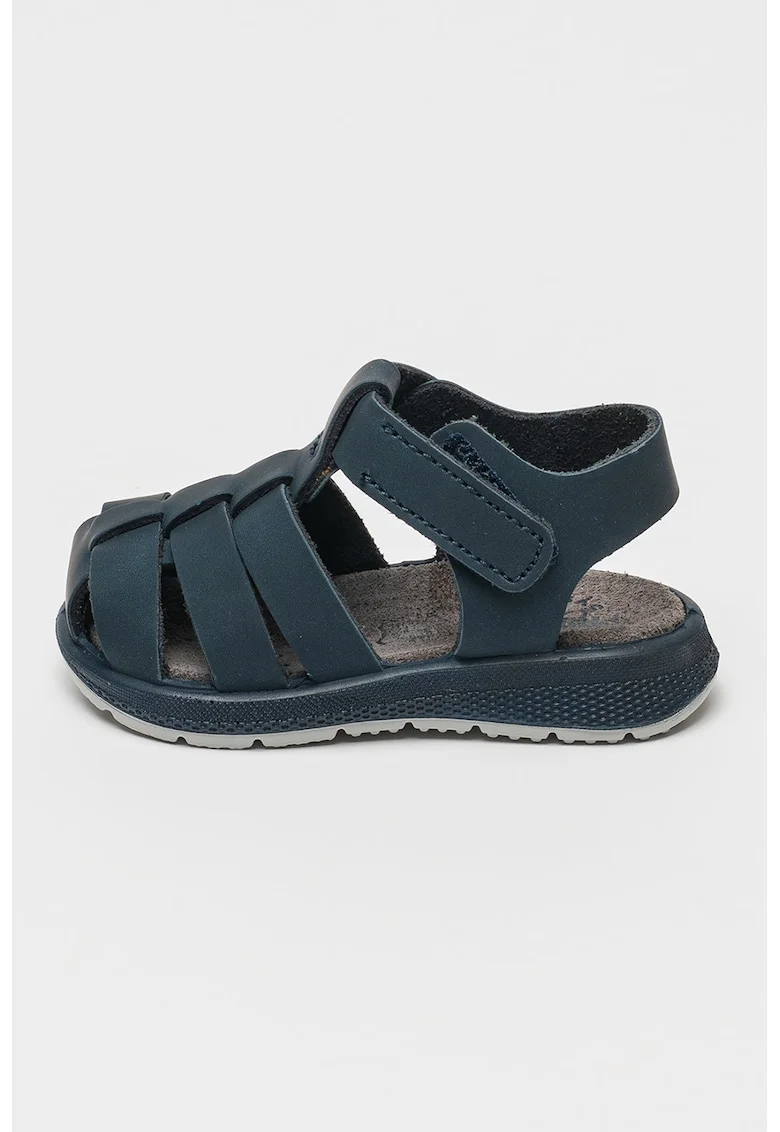 Sandale fisherman din piele cu banda velcro, Bleumarin