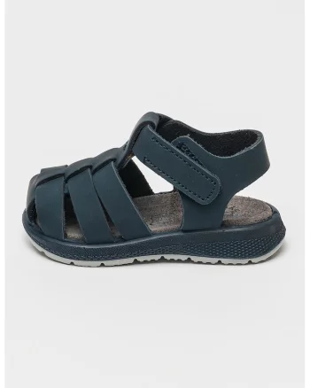 Sandale fisherman din piele cu banda velcro, Bleumarin